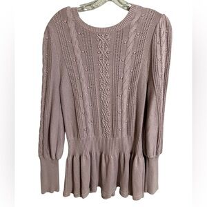 Rachel Parcell Cable Knit Womens Xl Popcorn Lavender Peplum Sweater Cottage Core